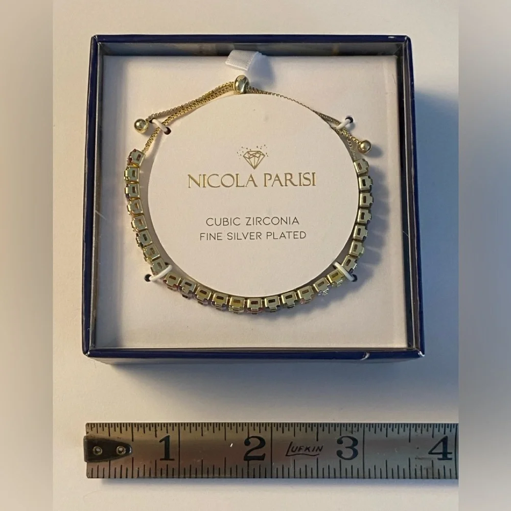 Nicola Parisi Adjustable Rainbow Cubic Zirconium Bracelet - Silver Plated, NIB - Picture 2 of 7